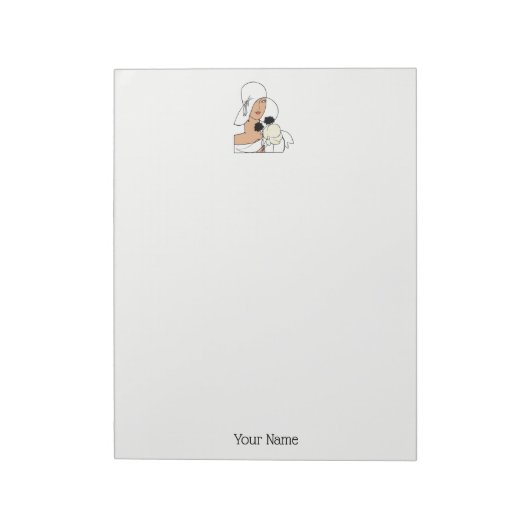  Art Deco-vrouw met bloemen die Pet C dragen Notitieblok (Linkerzijde)