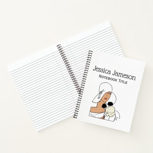  Art Deco-vrouw met bloemen die Pet C dragen Notitieboek (Binnen)