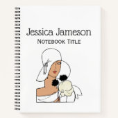  Art Deco-vrouw met bloemen die Pet C dragen Notitieboek (Voorkant)