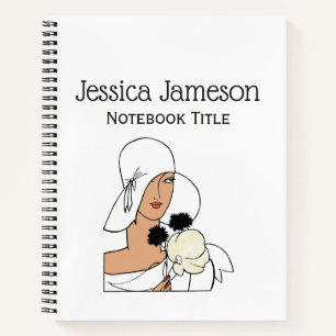 Art Deco-vrouw met bloemen die Pet C dragen Notitieboek
