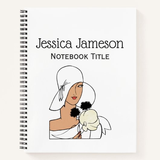  Art Deco-vrouw met bloemen die Pet C dragen Notitieboek (Voorkant)