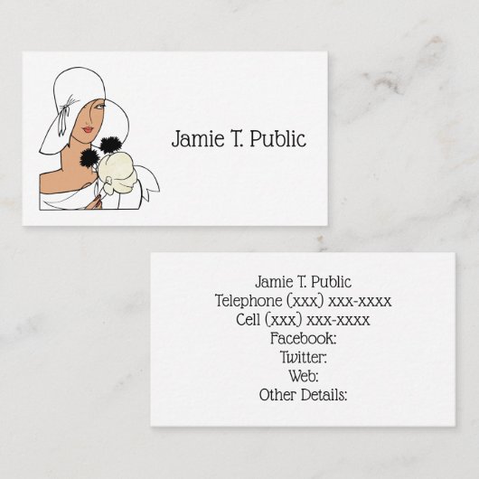  Art Deco-vrouw met bloemen die Pet C dragen Visitekaartje (Voorkant / Achterkant)