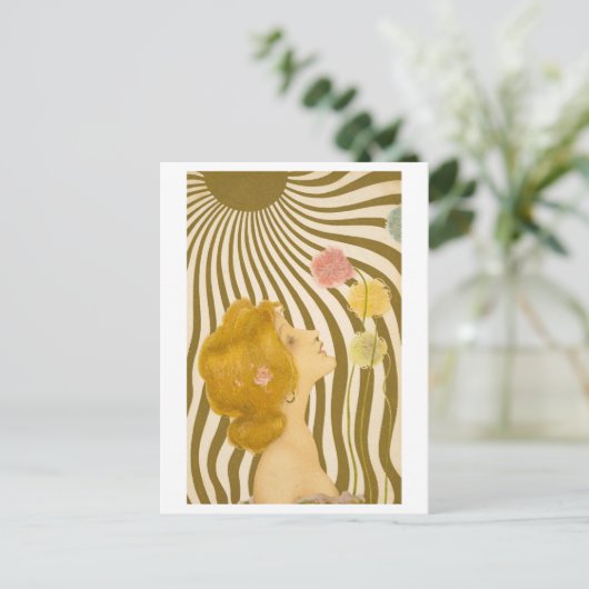 Art Deco Vrouw met Bloemen en Zonneschijn Briefkaart (Staand voorkant)
