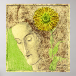  Art Deco Vrouw met Chrysanthemum Poster