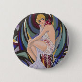  Art Deco Vrouw met Drapes van S. Chompre Ronde Button 5,7 Cm (Voorkant)