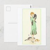  art deco vrouw met drie katten briefkaart (Voorkant / Achterkant)
