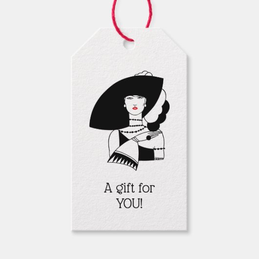 Art Deco Vrouw Met Grote Hoed Handschoenen RL Cadeaulabel (Voorkant)