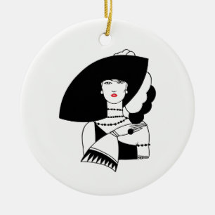 Art Deco vrouw met grote hoed handschoenen RL Keramisch Ornament