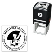 Art Deco-vrouw met grote hoed handschoenen RL naam Zelfinktende Stempel (In situ)