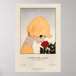 Art Deco vrouw met roos print Franse vintage