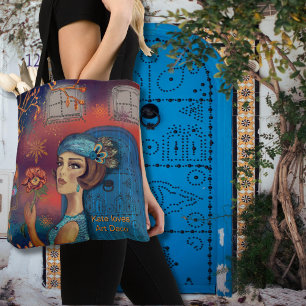 Art Deco Vrouw Oranje Blauw Tote Bag