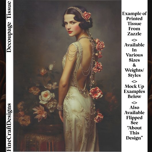 Art Deco Vrouw & Rozen Portret EZ8L Decoupage Tissuepapier