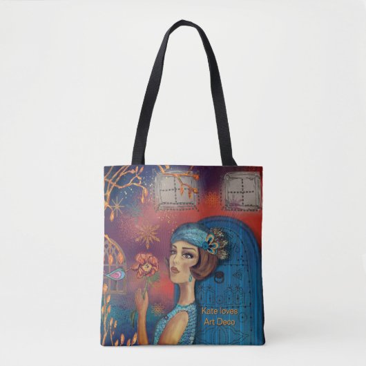 Art Deco Vrouw Sinaasappel Blauw Tote Bag (Voorkant)