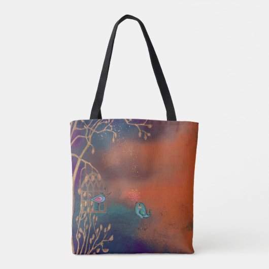Art Deco Vrouw Sinaasappel Blauw Tote Bag (Achterkant)