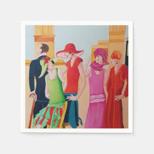Art Deco Vrouwen Olie Schilderij Servet