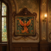 ART DECO VUURSPUWENDE FENIX KERAMISCHE TEGEL