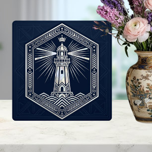Art Deco Vuurtoren Scheepvaart Zilveren Design Tegeltje