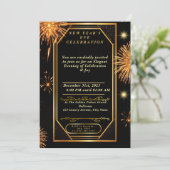 Art Deco Vuurwerk Uitnodiging Nieuwjaar (Staand voorkant)
