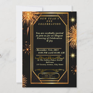 Art Deco Vuurwerk Uitnodiging Nieuwjaar