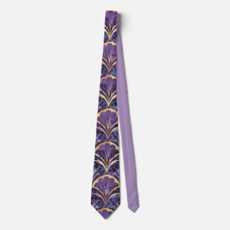 Art Deco-waaiermotief paars, marineblauw & gouden Stropdas