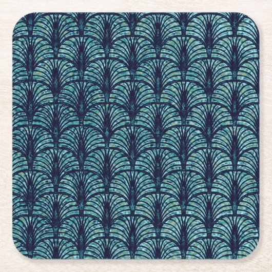 Art Deco waaierpatroon blauw Kartonnen Onderzetters (Voorkant)