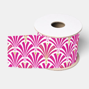 Art Deco waaierpatroon - fuchsia roze Grosgrain Lint