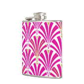 Art Deco waaierpatroon - fuchsia roze Heupfles (Links)