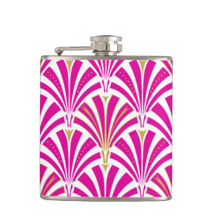Art Deco waaierpatroon - fuchsia roze Heupfles