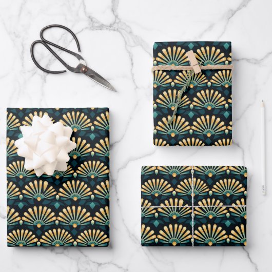 Art Deco waaierpatroon inpakpapier vellen (Voorkant)