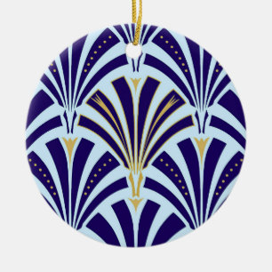 Art Deco waaierpatroon - kobalt en luchtblauw Keramisch Ornament