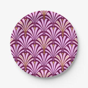 Art Deco waaierpatroon - orchidee en paars Papieren Bordje
