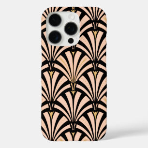 Art Deco waaierpatroon - perzik op zwart iPhone 16 Pro Hoesje