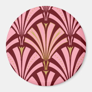 Art Deco waaierpatroon - roze en maroon Magneet