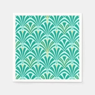Art Deco waaierpatroon - turquoise op aqua Servet