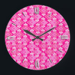 Art Deco Wallpaper Patroon, Fuchsia Pink Grote Klok<br><div class="desc">Kunst Deco geometrisch behang patroon in tinten van fuchsia roze,  lichtroze en rood met crème op een diepfuchsia roze achtergrond</div>