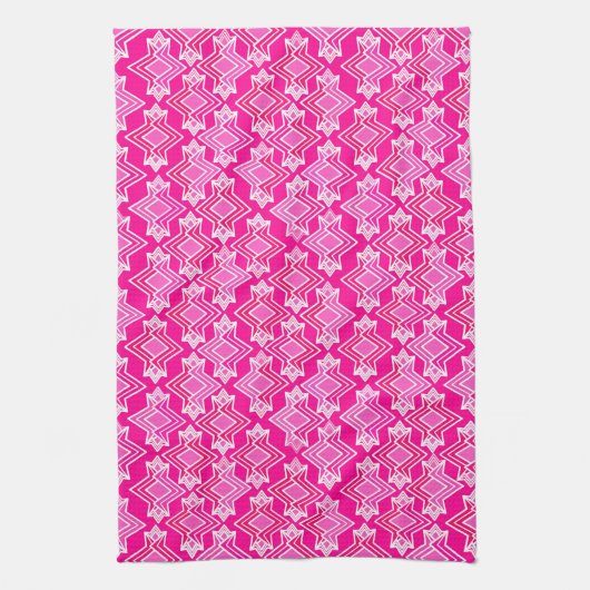 Art Deco Wallpaper Patroon, Fuchsia Pink Theedoek (Verticaal)