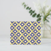 Art Deco Wallpaper Pattern, Beige and Blue Briefkaart (Staand voorkant)