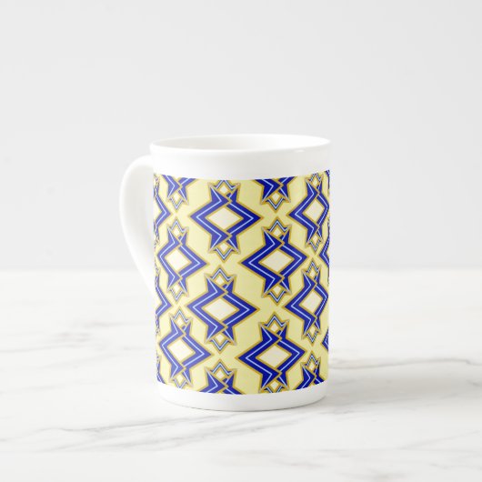 Art Deco Wallpaper Pattern, Beige and Blue Porselein Kop (Links)