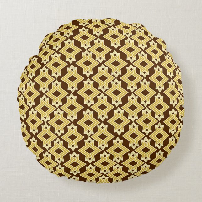 Art Deco Wallpaper Pattern, Brown and Gold Rond Kussen (Voorkant)