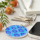 Art Deco Wallpaper Pattern, Cerulean Blue Sleutelhanger (Voorkant Rechts)