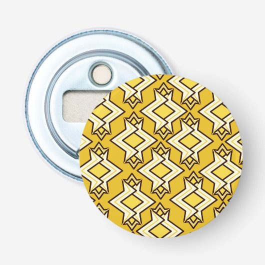 Art Deco Wallpaper Pattern, Mustard Gold Button Flesopener (Voorkant)