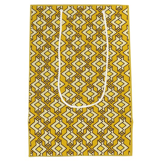 Art Deco Wallpaper Pattern, Mustard Gold Medium Cadeauzakje (Achterkant)