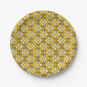 Art Deco Wallpaper Pattern, Mustard Gold Papieren Bordje