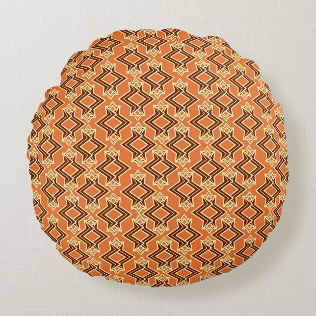 Art Deco Wallpaper Pattern, Terracotta / Rust Rond Kussen (Voorkant)