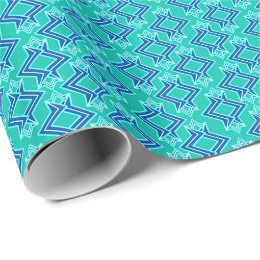 Art Deco Wallpaper Pattern, Turquoise en Cobalt Cadeaupapier (Rol Hoek)