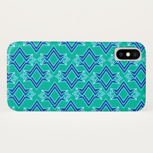 Art Deco Wallpaper Pattern, Turquoise en Cobalt Case-Mate iPhone Case (Achterkant (horizontaal))