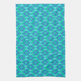 Art Deco Wallpaper Pattern, Turquoise en Cobalt Theedoek