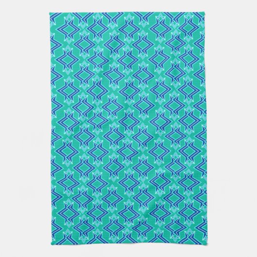 Art Deco Wallpaper Pattern, Turquoise en Cobalt Theedoek (Verticaal)