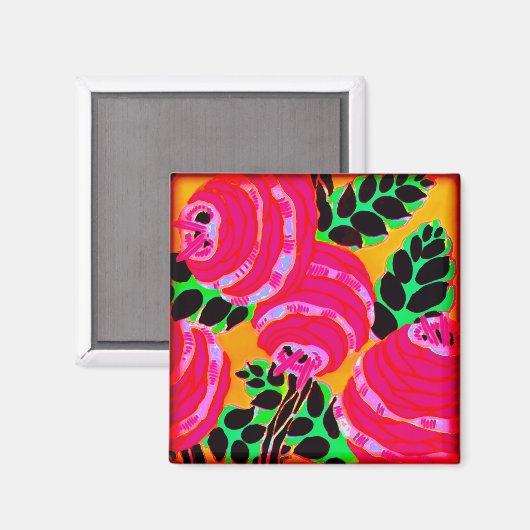 Art Deco Wandbloemen - Hot Pink+ (magneet) Magneet (Voorkant / Achterkant)