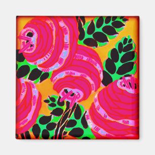 Art Deco Wandbloemen - Hot Pink+ (magneet) Magneet